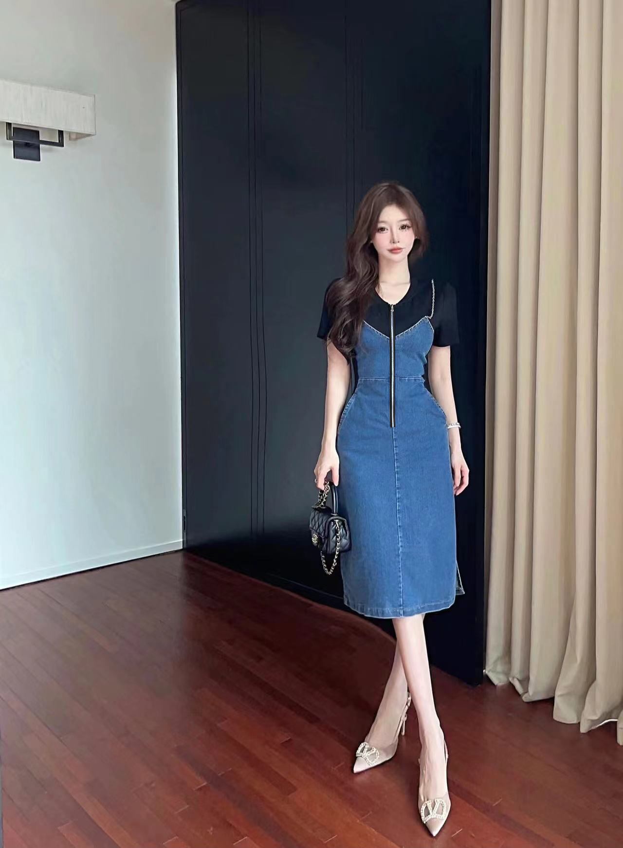 【dress】偽二つ切り替えデニムワンピース G21386