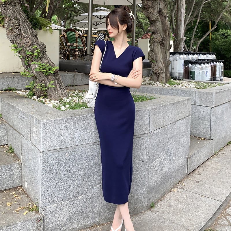 【dress】Vネックニットワンピース　M24482