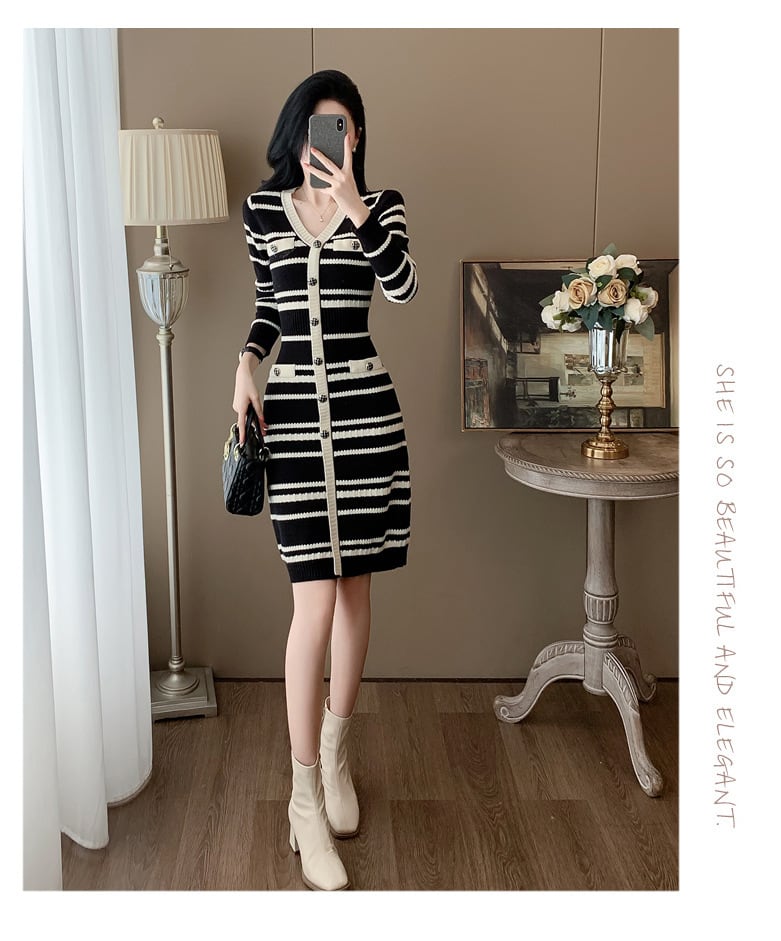 【dress】ボーダー柄ニットワンピース　M25353