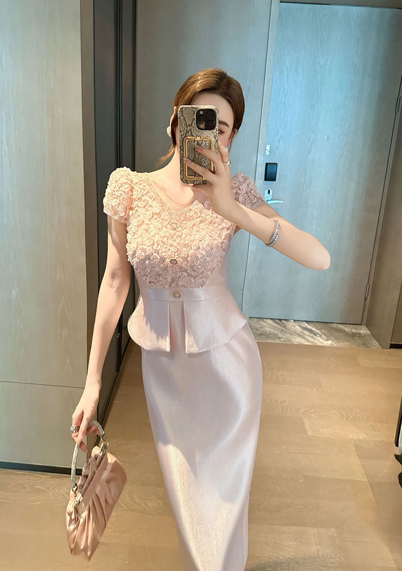【dress】レース切り替えワンピース　M23922