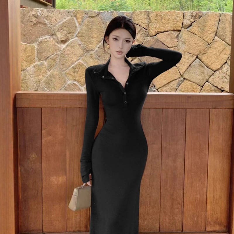 【dress】ロングＶネックワンピース Q7114