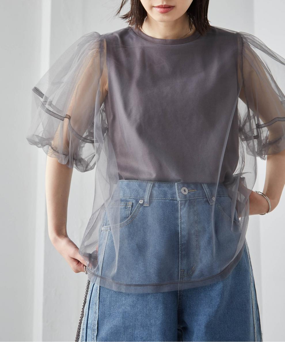 【tops】チュールコンビTシャツ　M30196