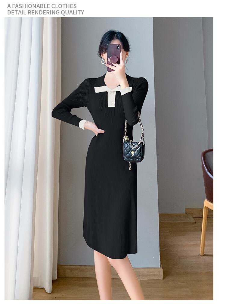【dress】折り襟ニットワンピース　M18990