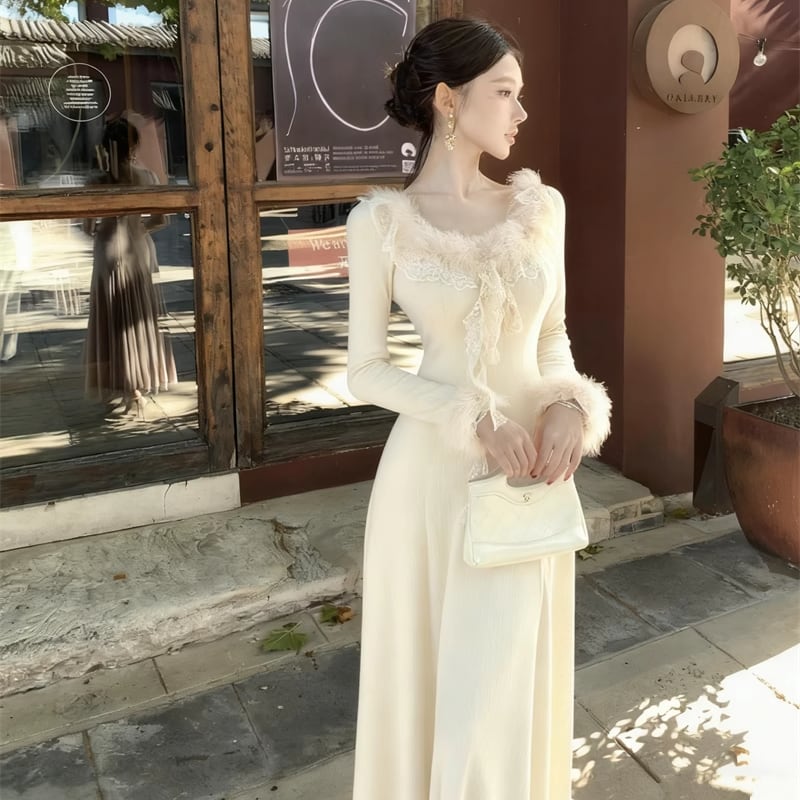 【dress】ファードッキングニットワンピース Q7589