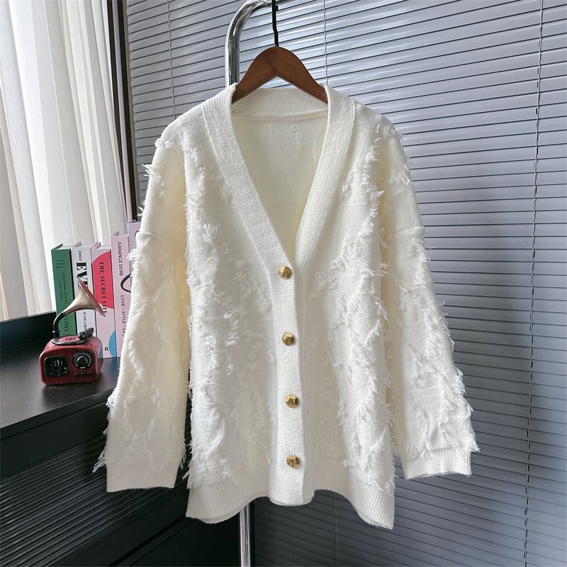 【outer】ボーダー柄フリンジニットカーデ　M17962