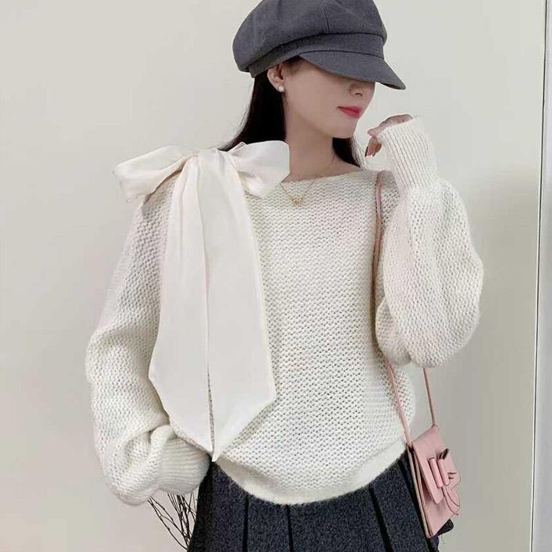 【tops】リボン付きニットトップス Q7549