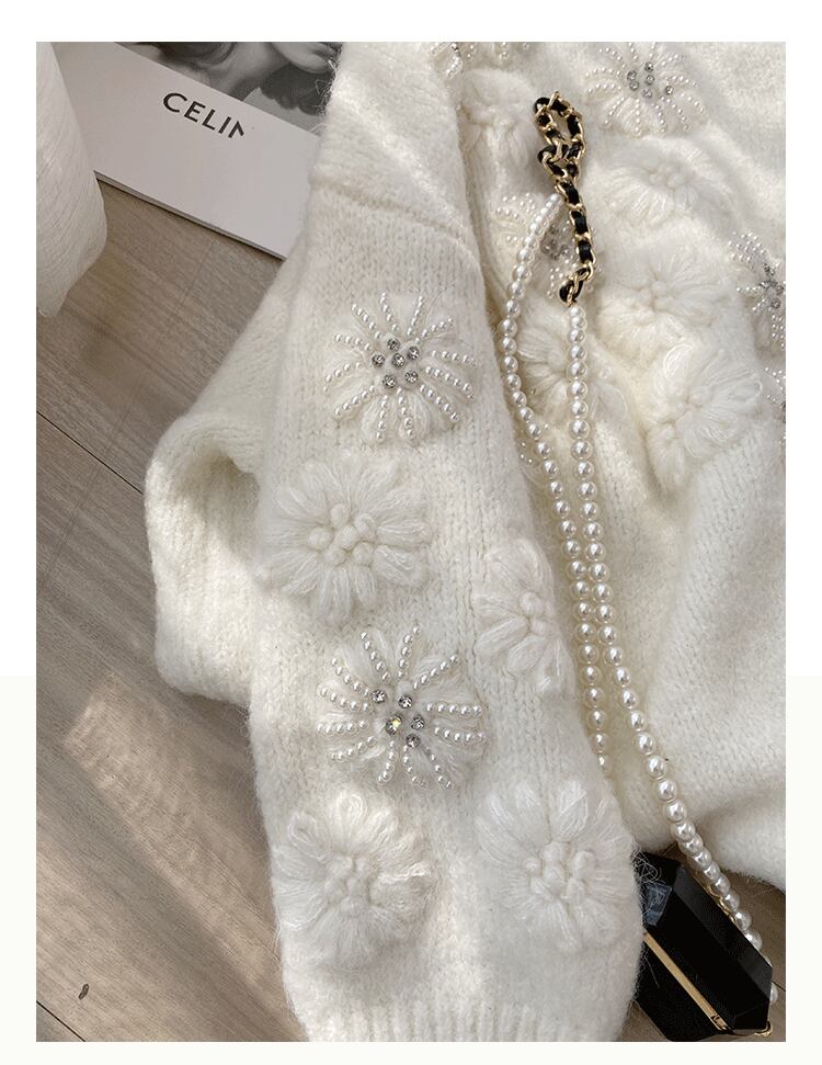 【tops】立体フラワーパールニットトップス　N2807