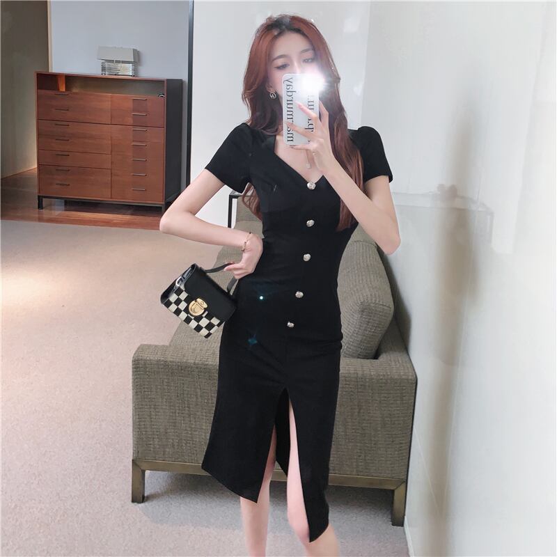 【dress】ファッション気質満点セクシーVネック体型カバー着痩せスリットワンピース G14056