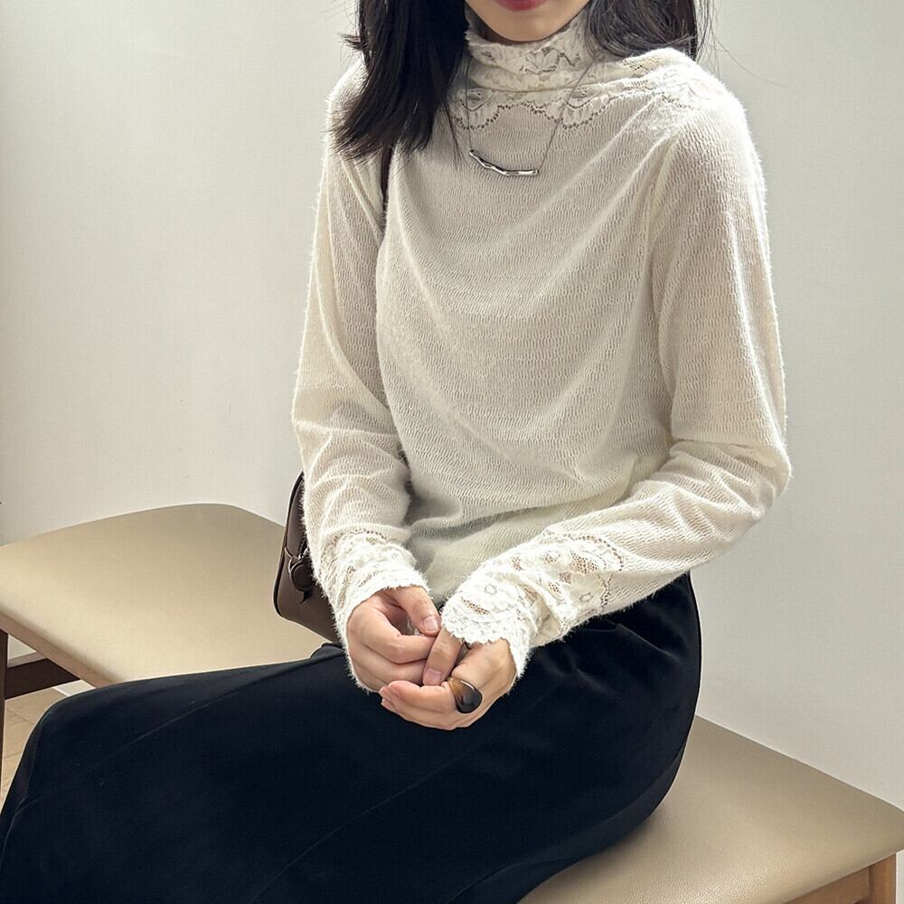 【tops】レースドッキングニットトップス　M28050