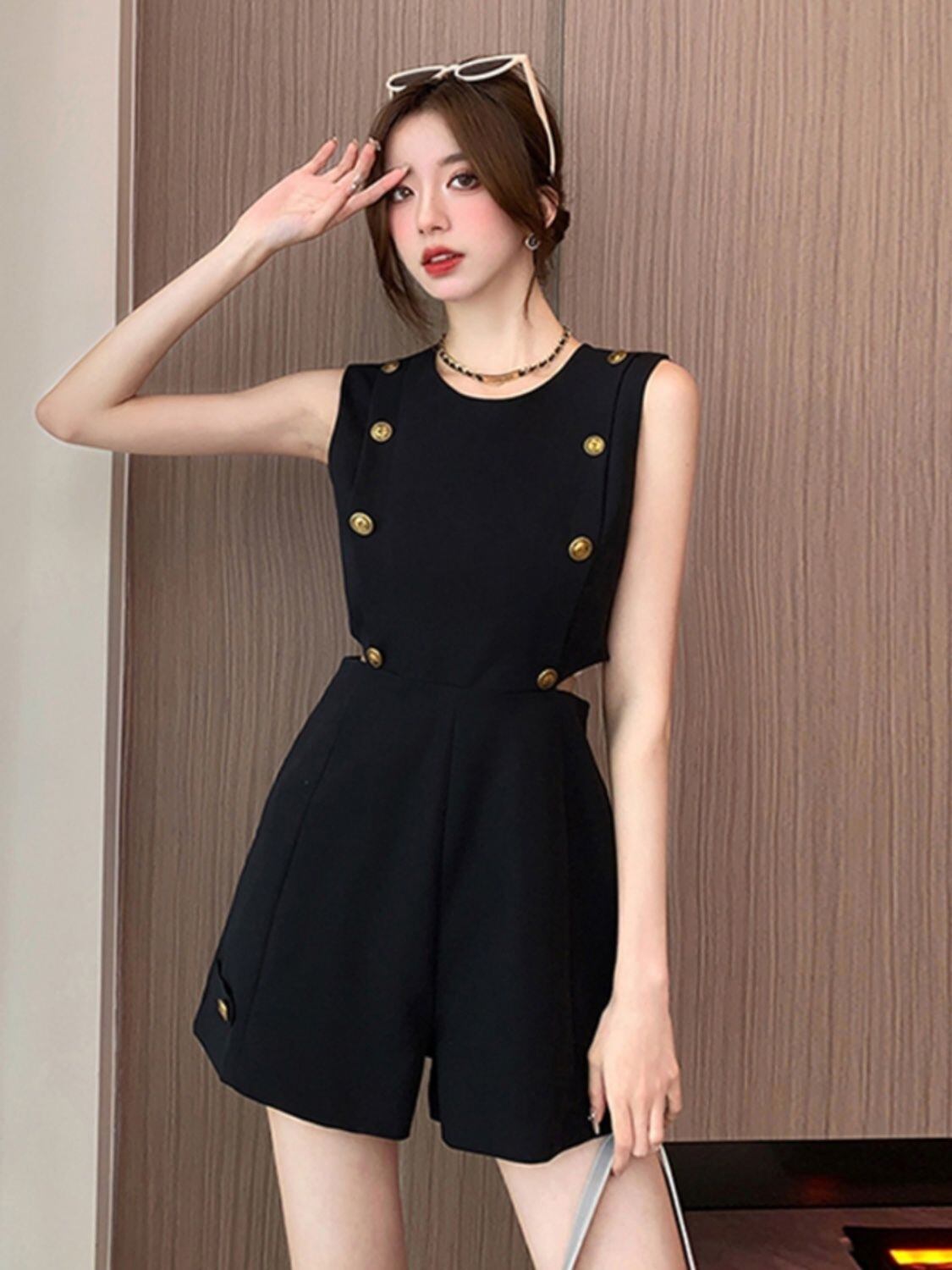 【set】ノースリーブ透かし彫りオールインワンF7374