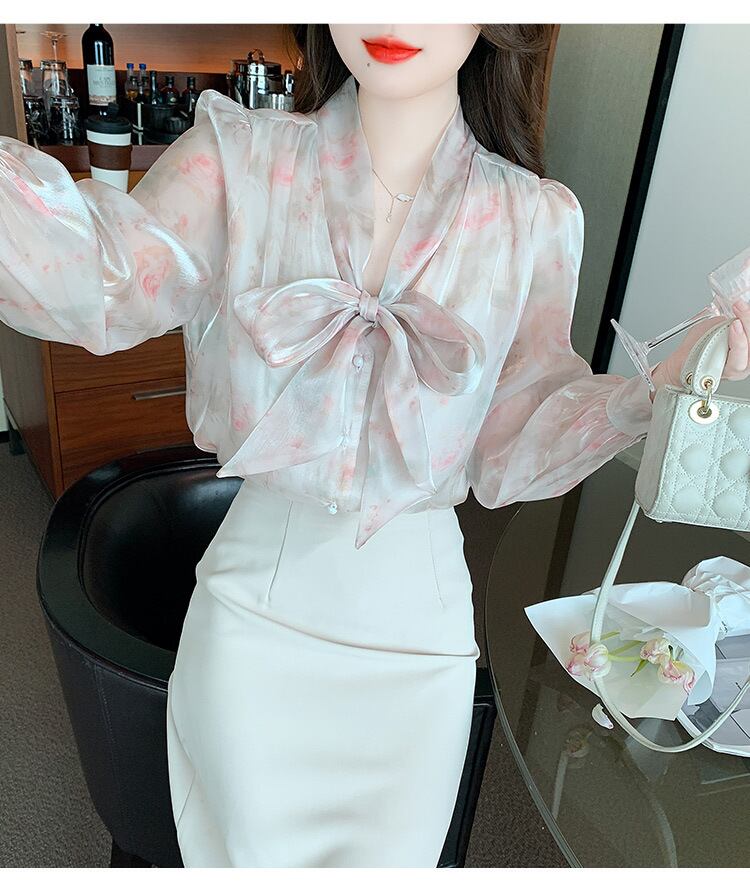 【tops】リボン付きシャツトップス　M18480