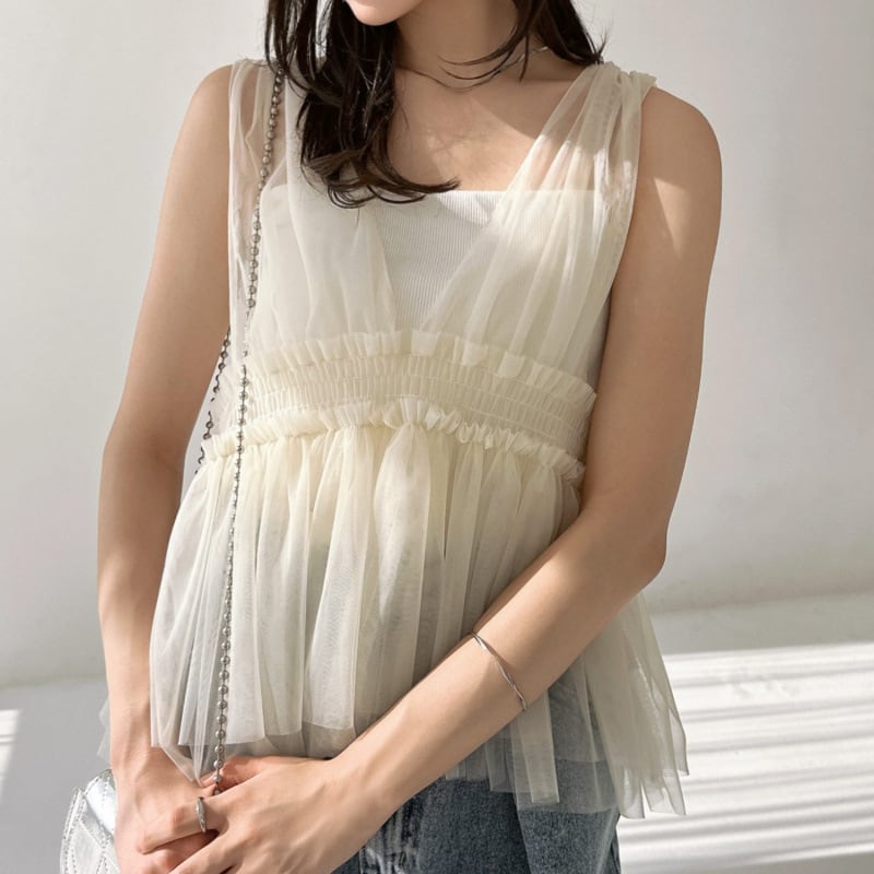【tops】チュールノースリーブトップス　M29964