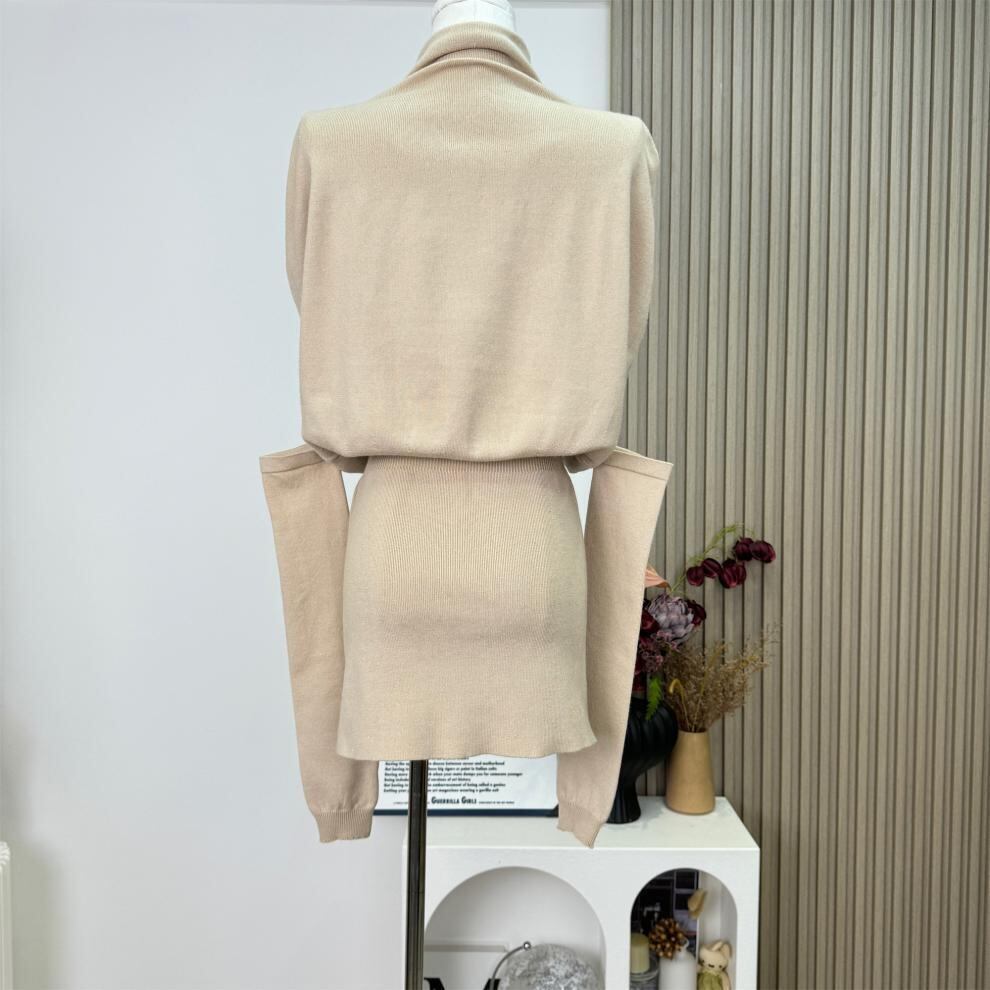 【dress】アームカバー付きニットケープワンピース　M28368