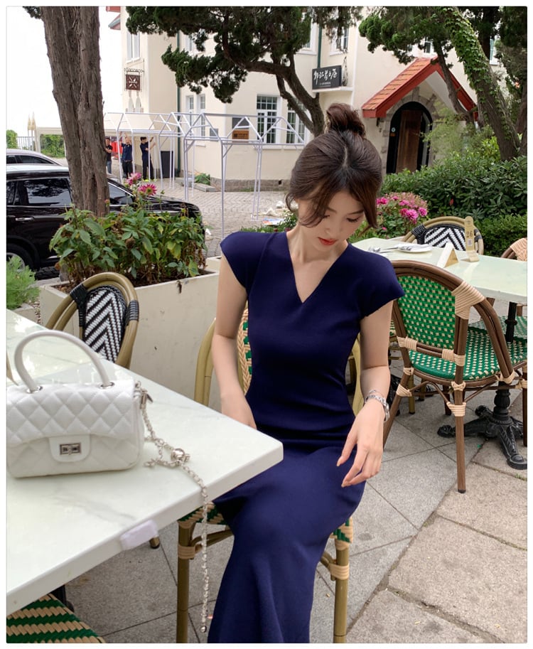 【dress】Vネックニットワンピース　M24482