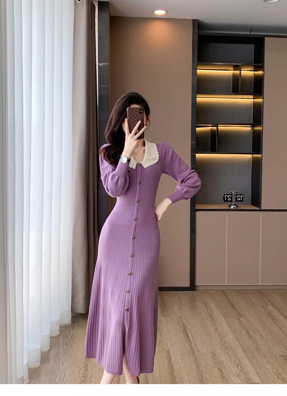 【dress】ボタンデザインニットワンピース　M18657