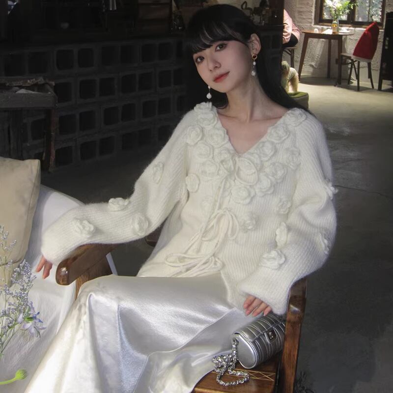 【tops】立体感フラワーニットトップス Q7782