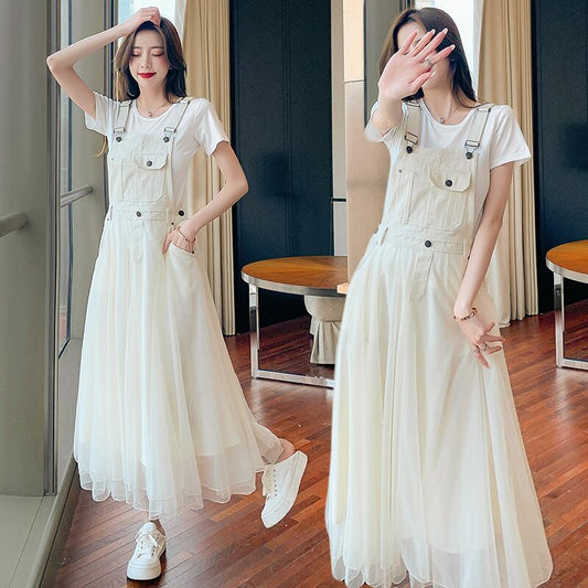 【dress】デニムメッシュサロペットワンピースG20359