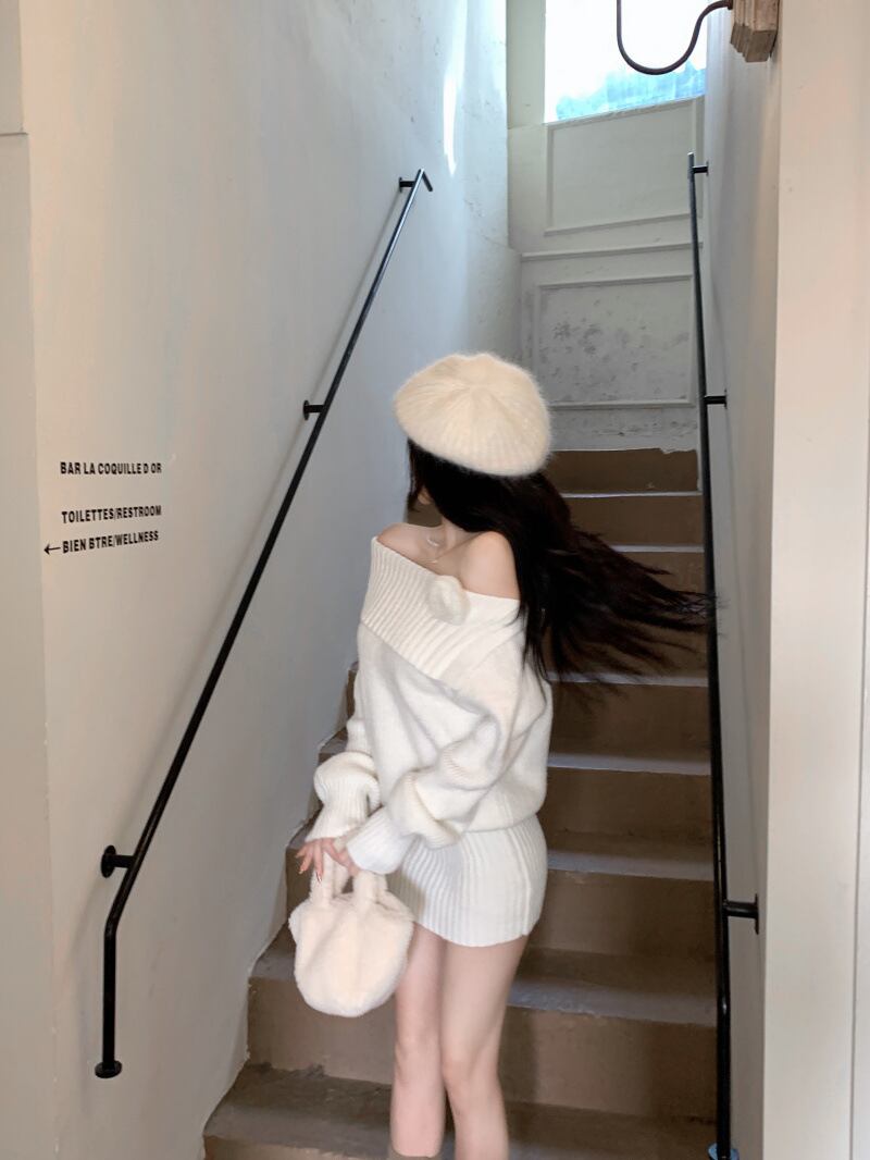 【dress】オフショルダーニットワンピース　M28499