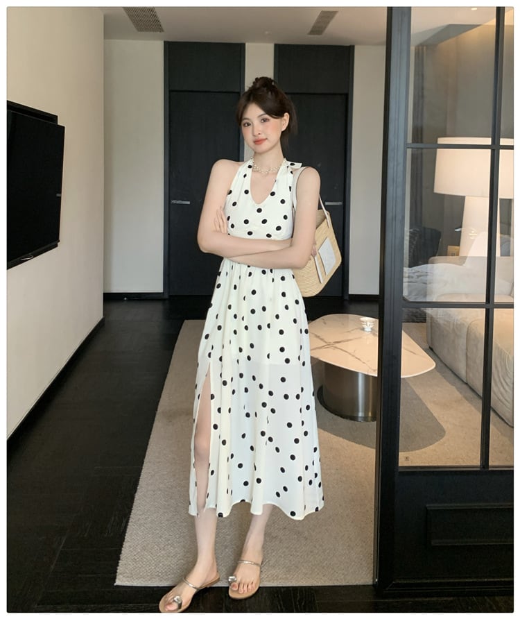 【dress】バックリボンドット柄ワンピース　M24012