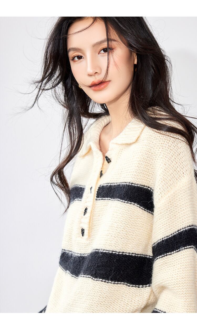 【tops】ボーダー柄ニットセーター　M18807