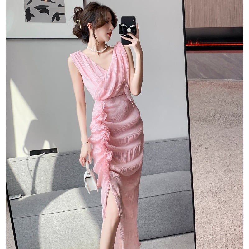 【dress】Vネックギャザーワンピース G20117