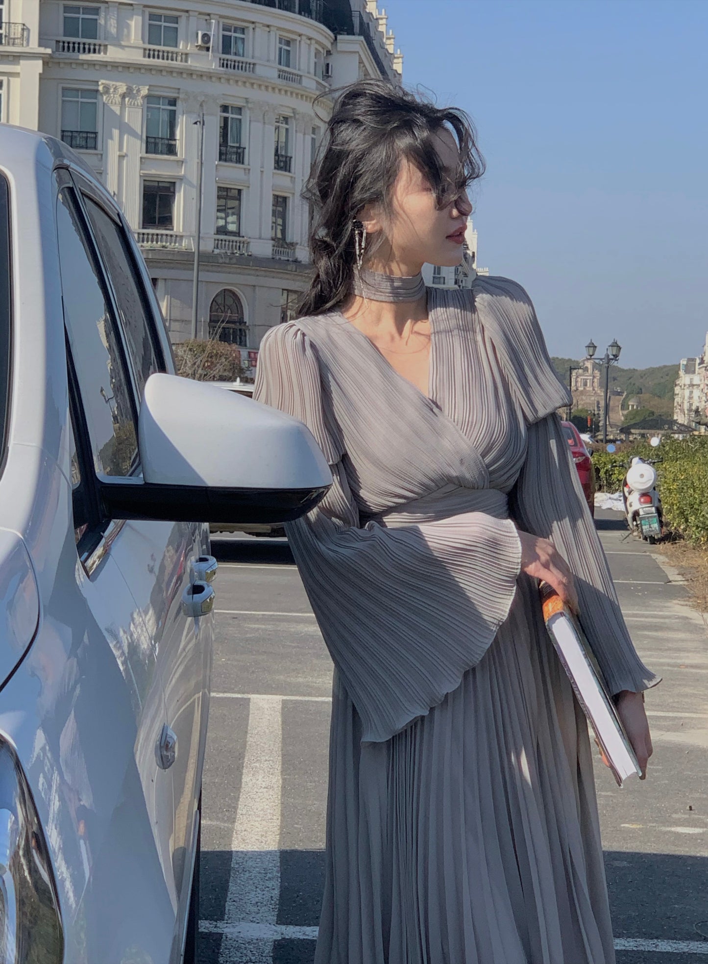 【dress】ベルスリーブプリーツワンピース　N3250