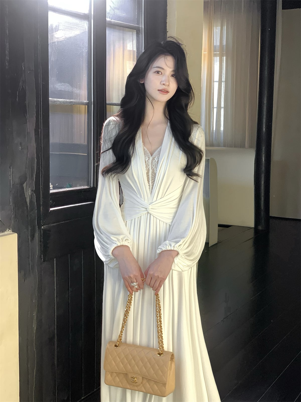 【dress】レースドッキングロングワンピース　N3450