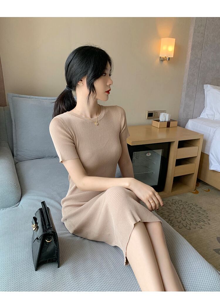 【dress】3色ラウンドネックニットワンピースF7285