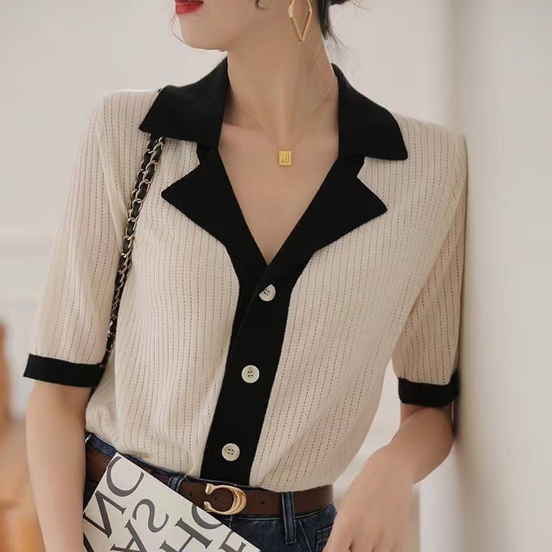 【tops】透かし彫り薄手ニットトップスG21049