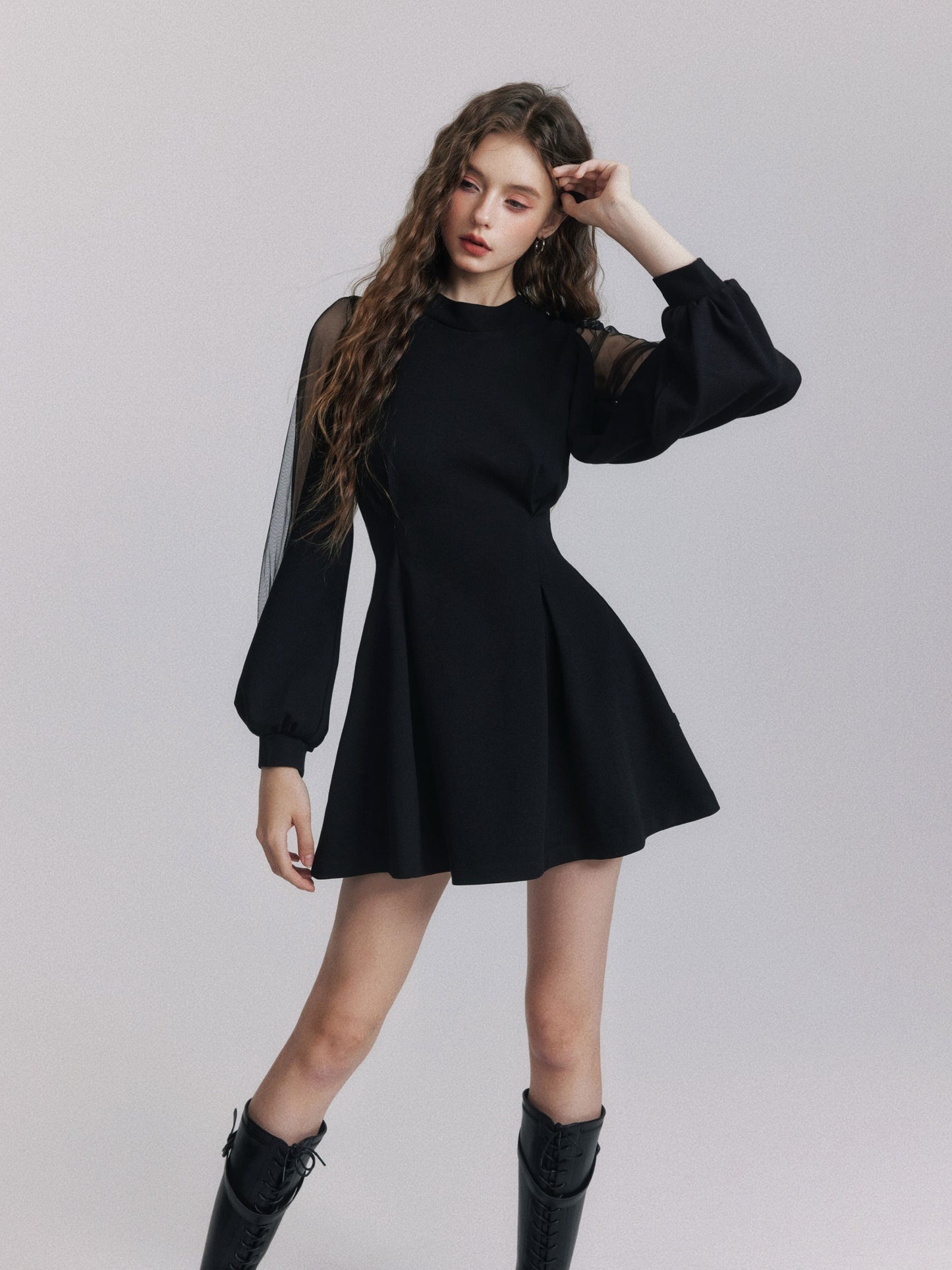 【dress】バックリボンチュールスリーブミニワンピース　N3484