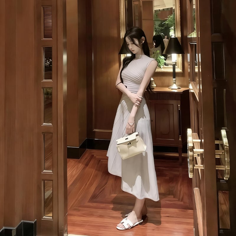 【dress】ノースリーブハイネックニットワンピース Q8404