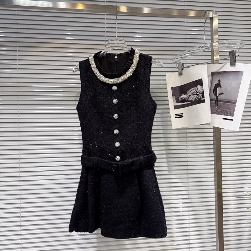 【dress】ツイードレース付きベストワンピース Q7891
