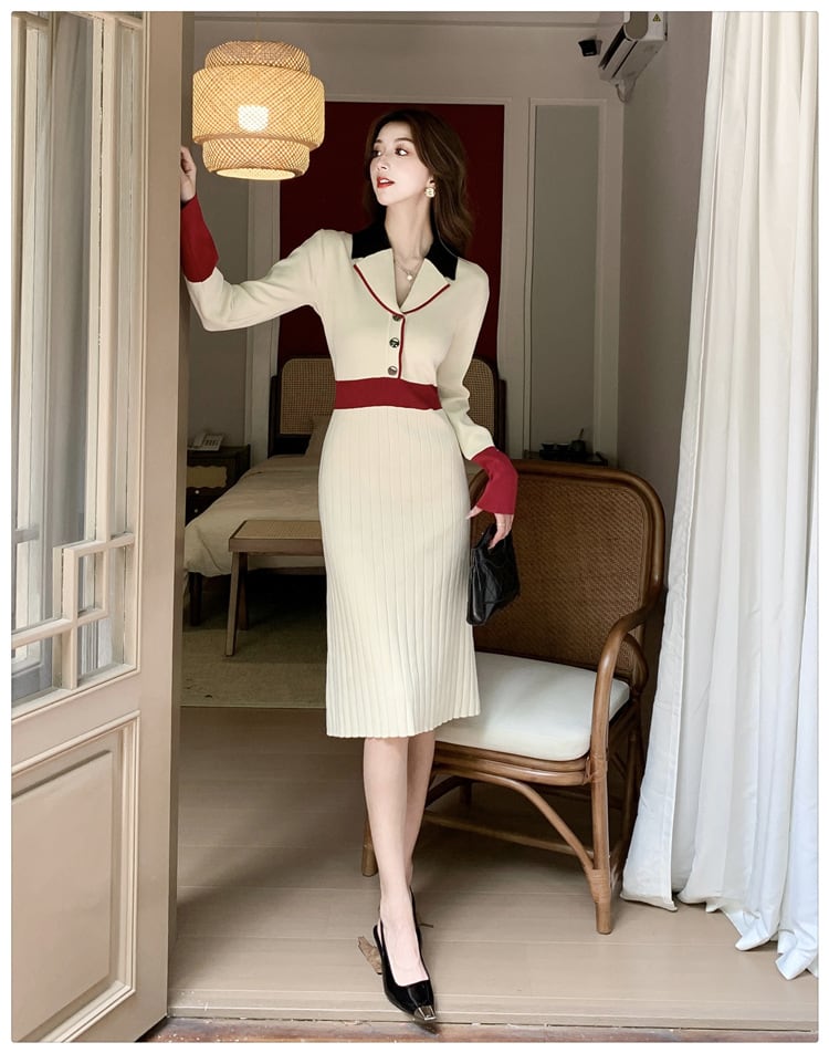 【dress】配色ニットワンピース　M25706