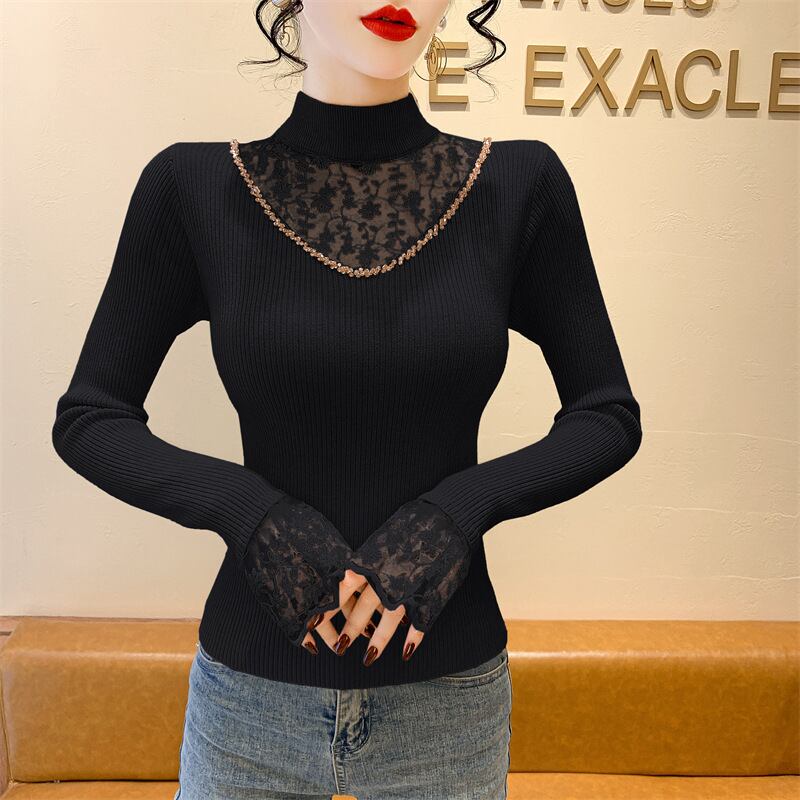 【tops】レースドッキングニットトップス　M28163