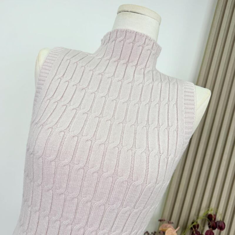 【tops】ハイネックノースリーブニットトップス Q7619