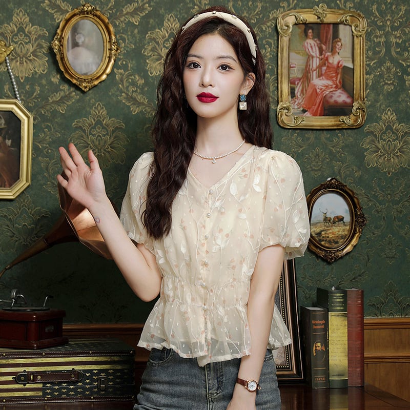 【tops】シフォン花柄ブラウスG21548