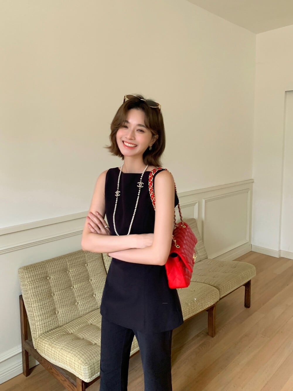 【set】バックリボンノースリーブトップス×フレアパンツセット N3572