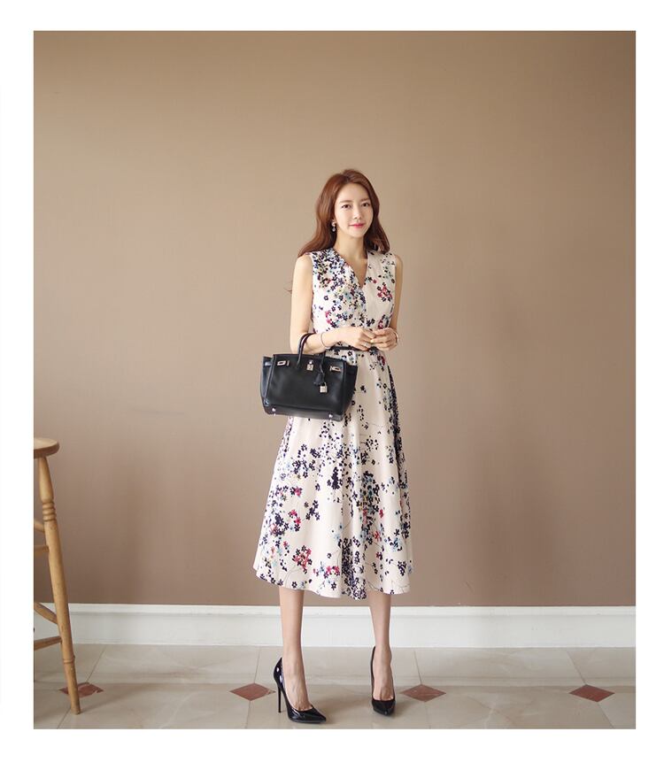 【dress】韓国風質感のいい 気質満点プリント着痩せワンピース