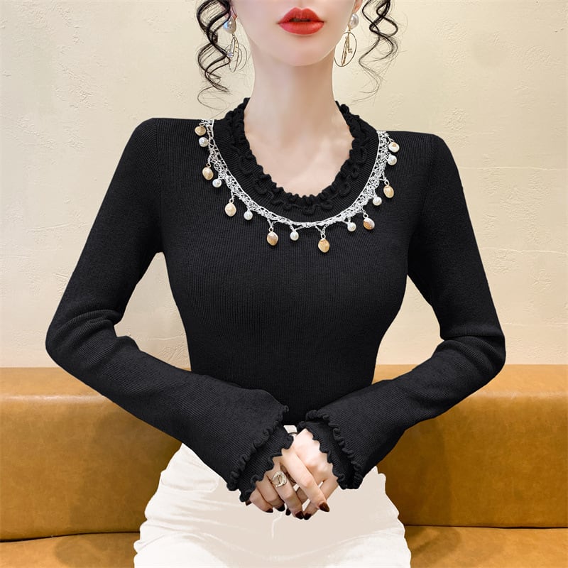 【tops】レース切り替えニットトップス　M28659