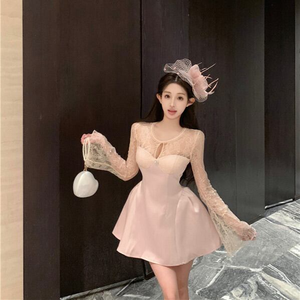 【dress】レース切り替えワンピース　M29629