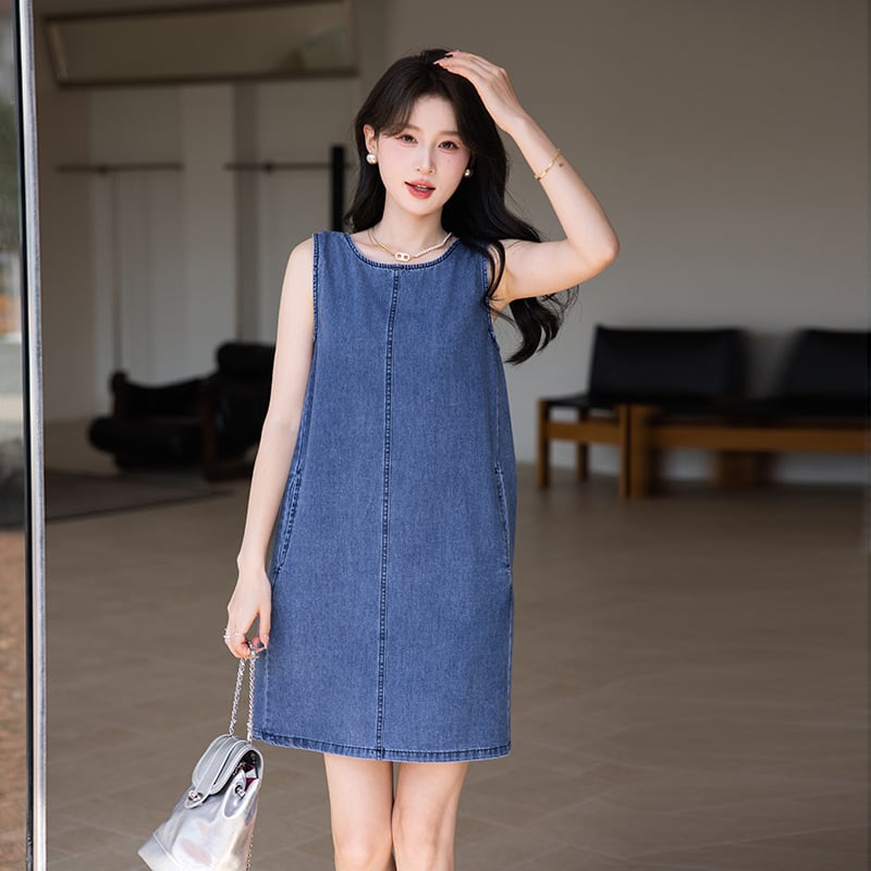 【dress】ノースリーブデニムワンピース Q8420