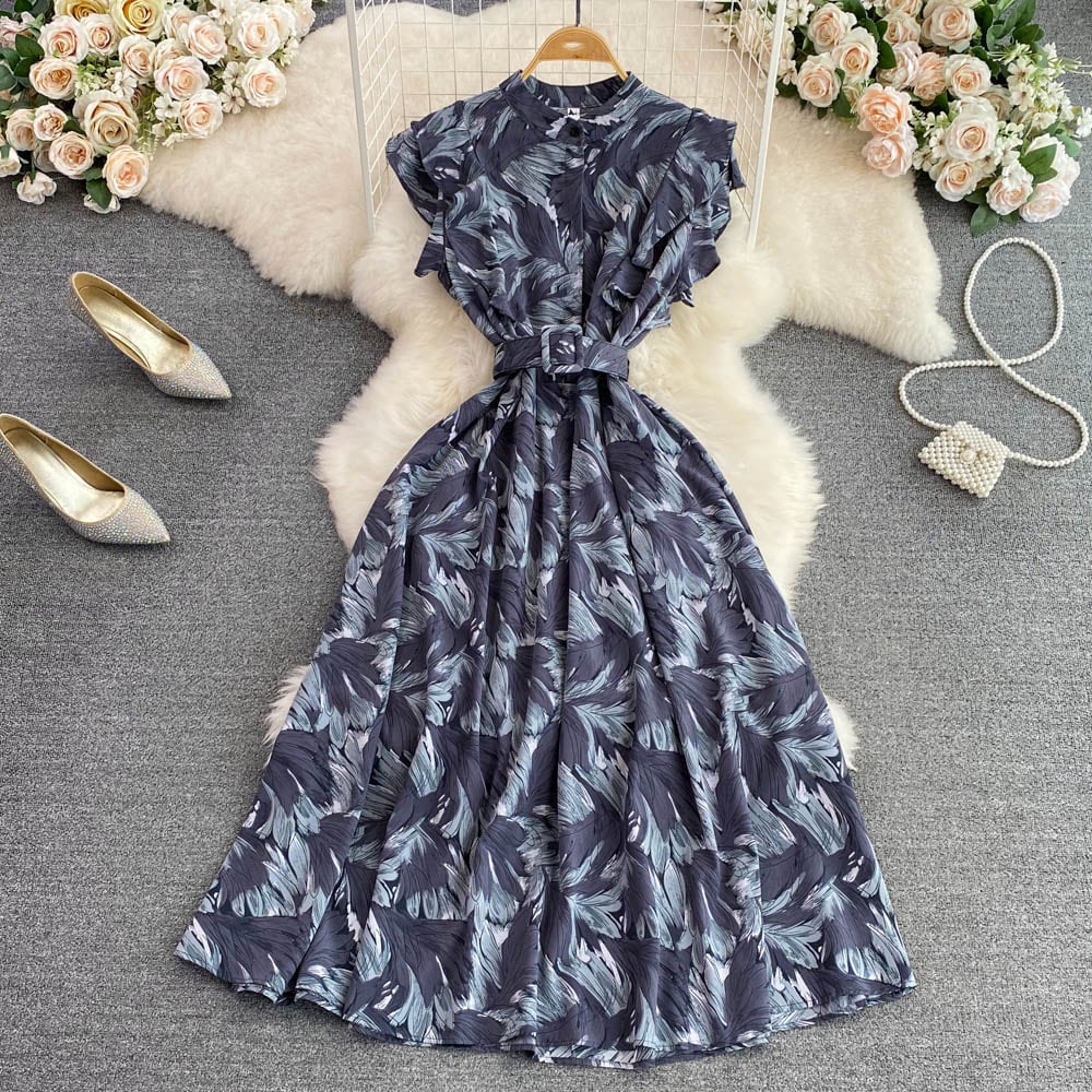 【dress】スタンドネックプリントワンピース G20725