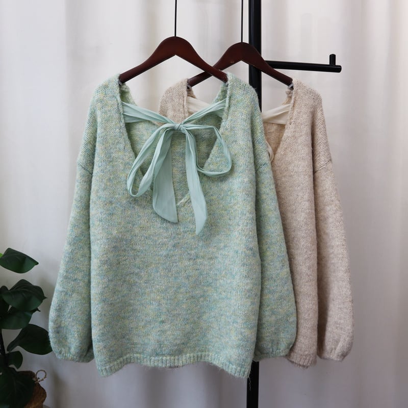 【tops】バックリボン付きニットセーター　M26078
