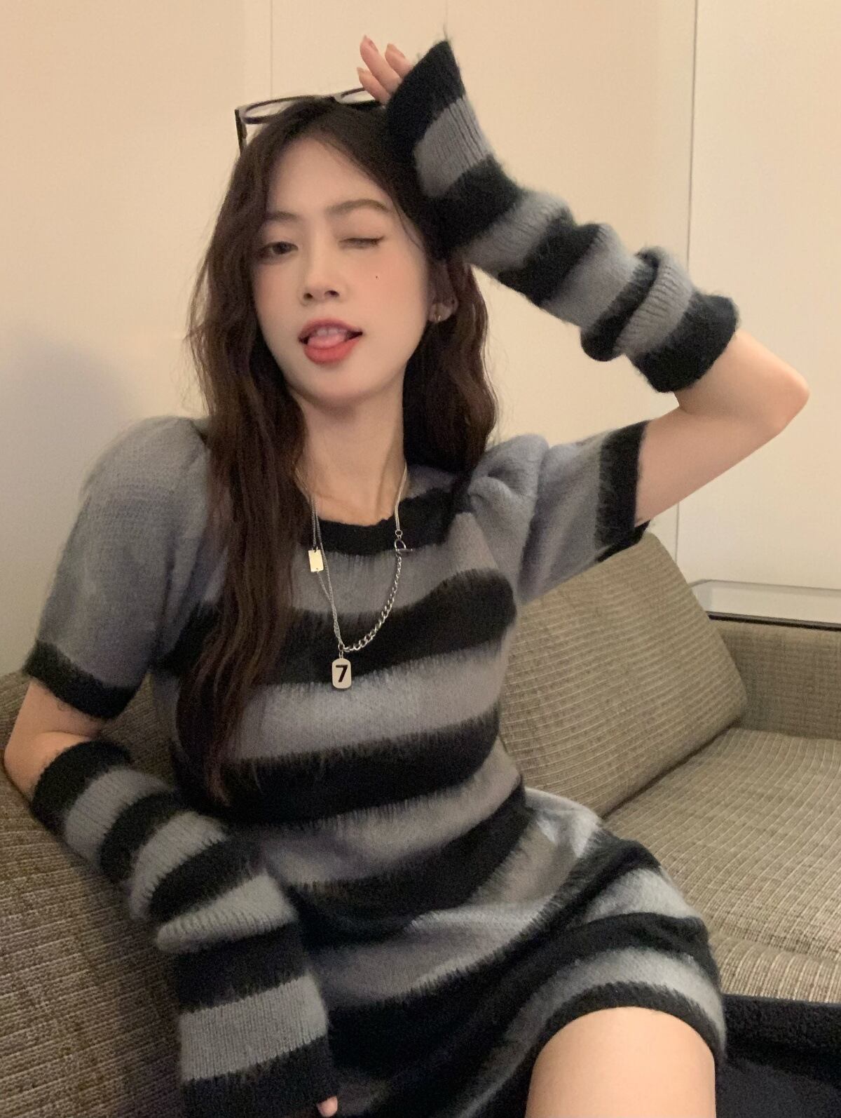 【dress】アームカバー付きニットワンピース　M28720