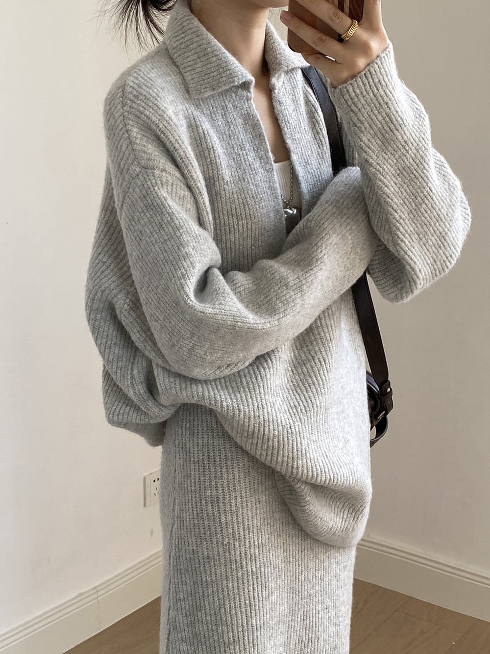 【set】Vネックニットトップス×ロングスカートセット　N3441
