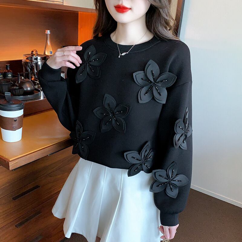 【tops】ビジュー立体フラワープルオーバー　M29139