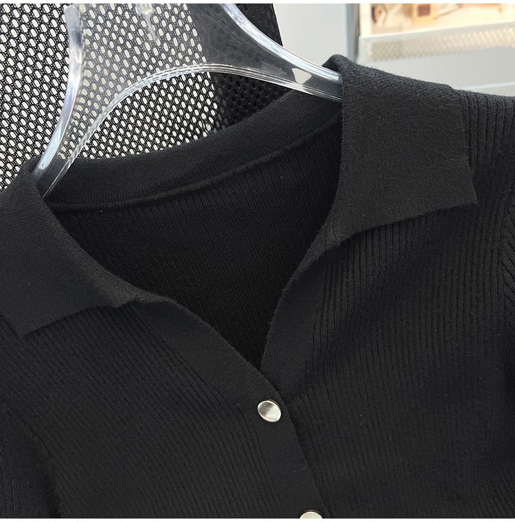 【tops】POLOネックニットＴシャツF7401