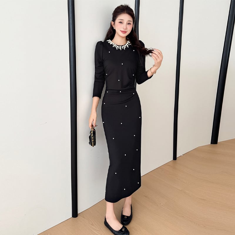【dress】パール付きワンピース Q7040