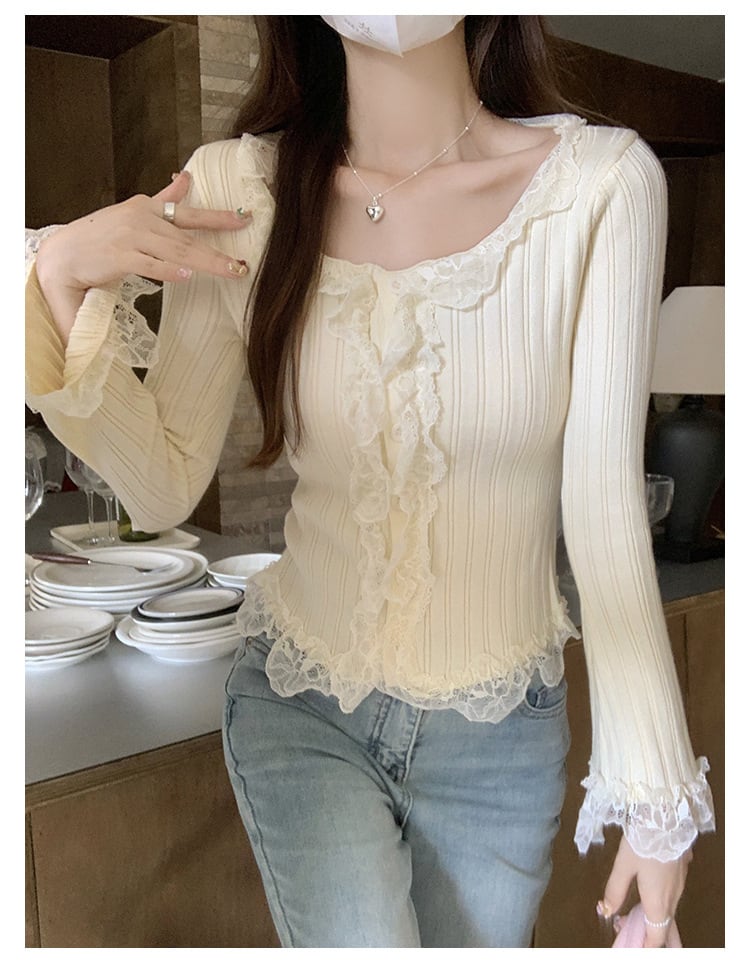 【tops】レース切り替えニットトップス　M27759