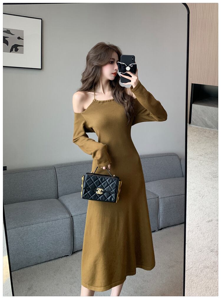 【dress】オフショルダーニットワンピース　M18760